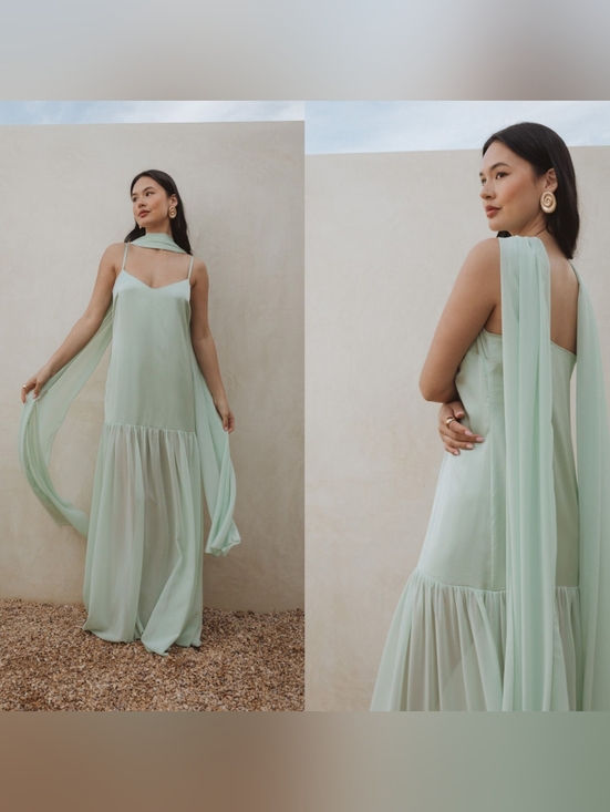 Show Me Your MuMu Dresses & Skirts - Show Me Your MuMu Dalia Pistachio Luxe Satin Maxi Dress XL Wedding Party Formal
